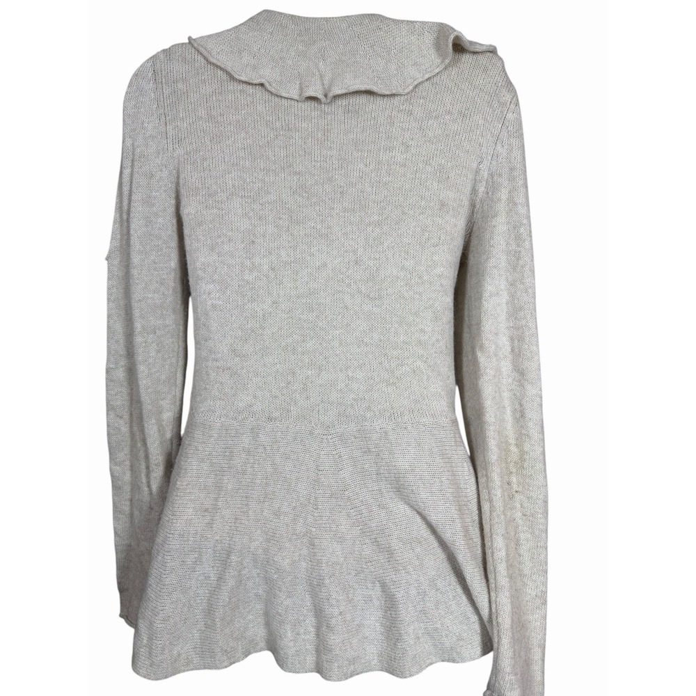 Promod Angora Blend Ruffle Cardigan Sweater Tie Front Beige Neutral Women's S - Picture 9 of 12